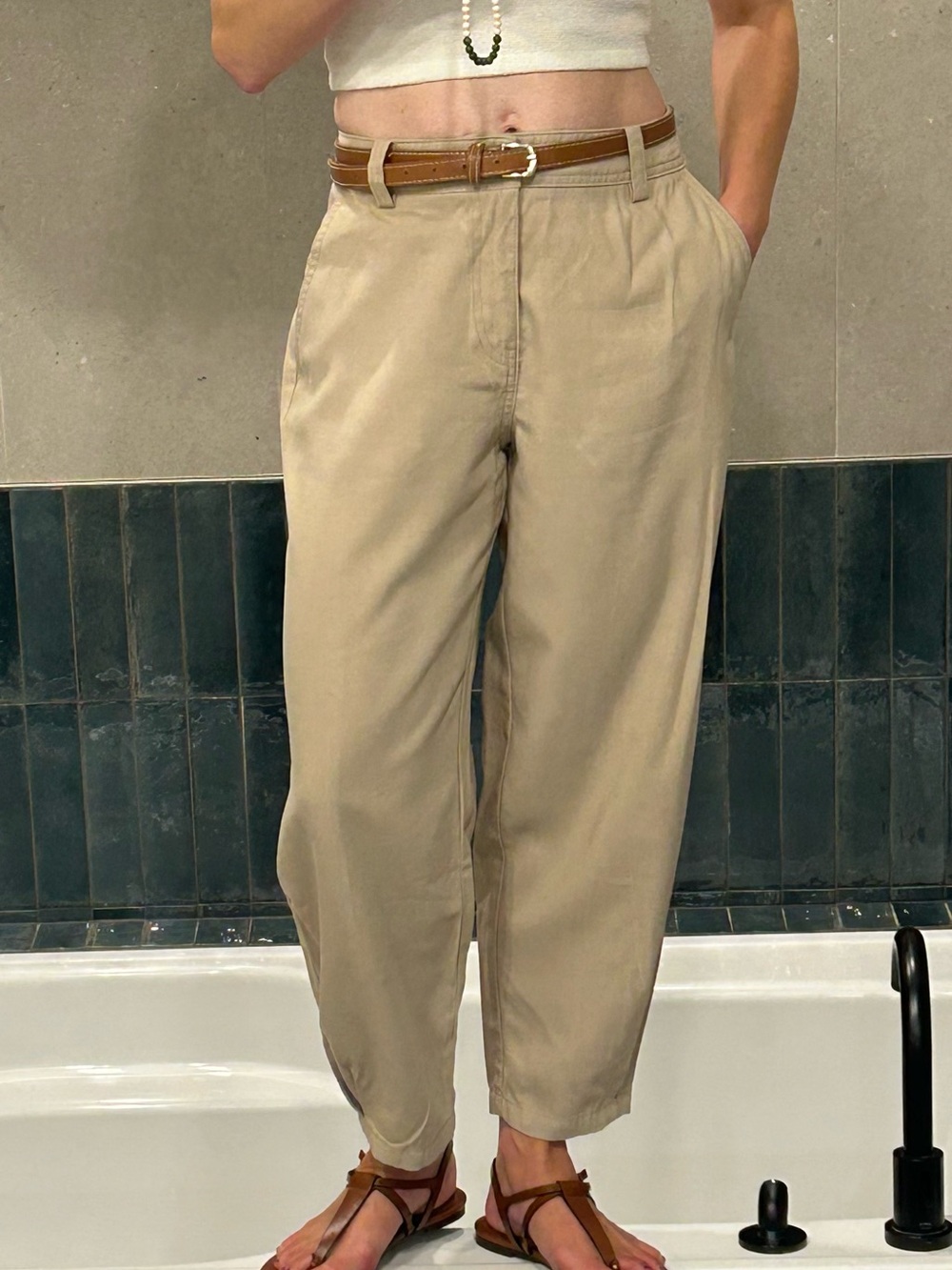 Beige Pleated Men's Chino Pants